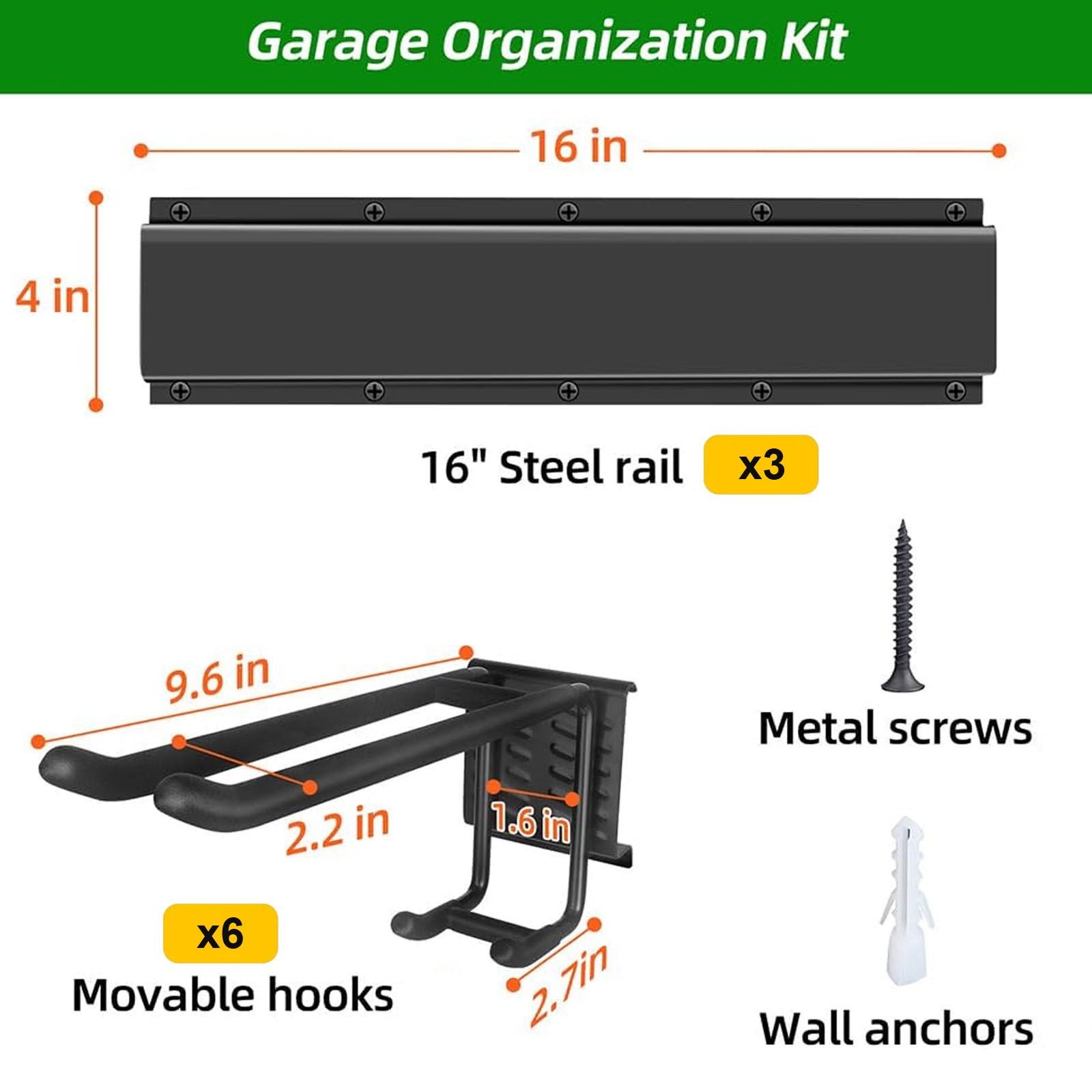 3x Garage Garden Tool Holder Storage Rack Shed Wall Mounted Organiser Long Hooks — image 9