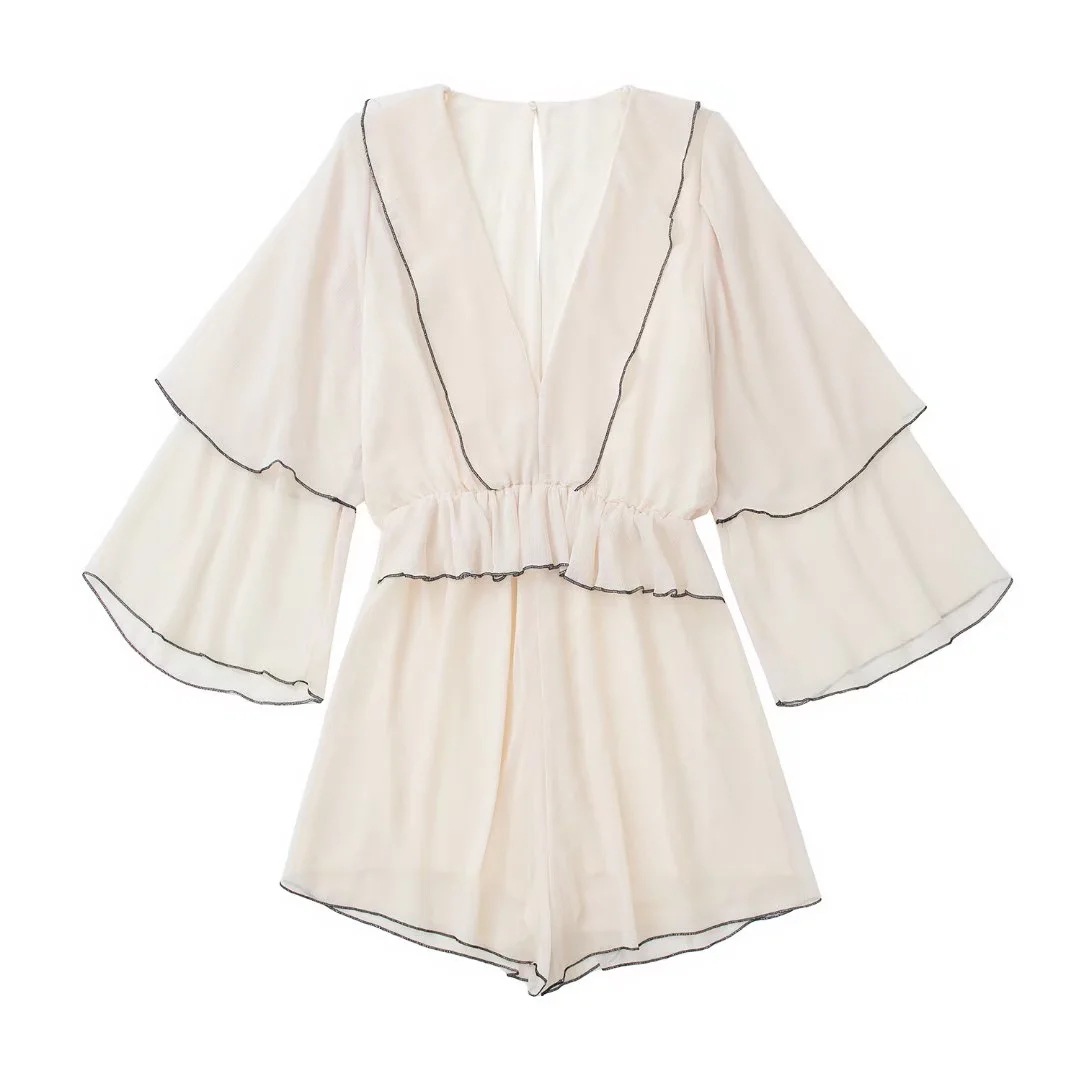Ruffled Playsuit With V-neck Waist Long - Image 6