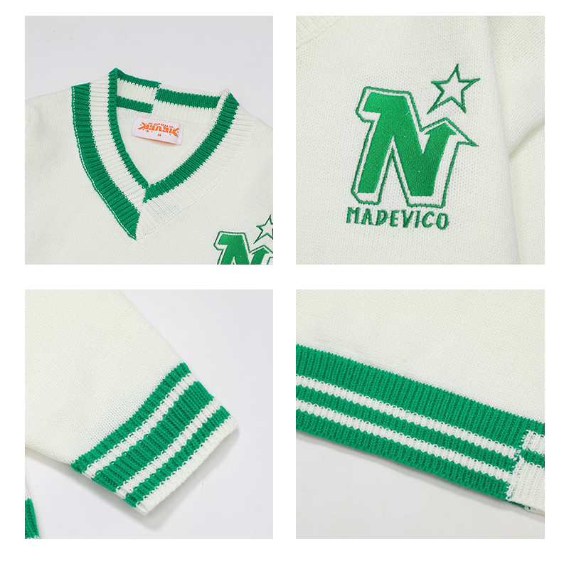 Men's And Women's Letter Embroidered Pullover V-Neck Sweater