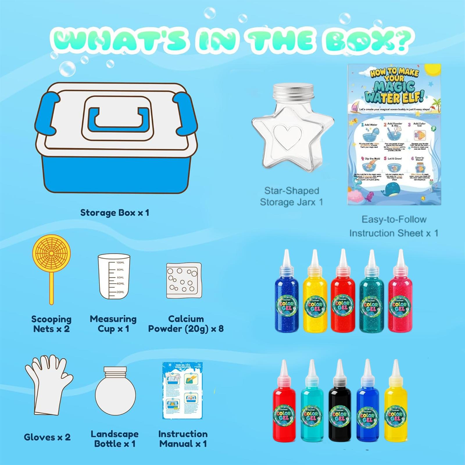 DIY Craft Kit For Kids10 Types Of Magic Gel, 5 Molds, Homemade Water Pet Soft Rubber Toy, Birthday Party Gift, Suitable For Ages 3 And Up.