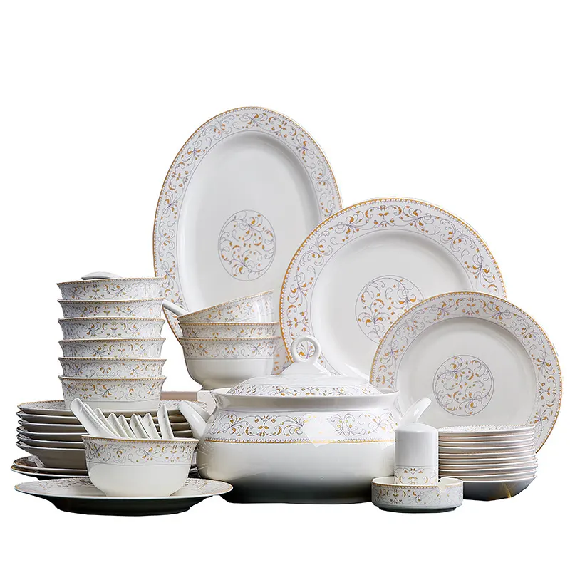 Ceramic Bowls and Saucers Set Bone China and Plates