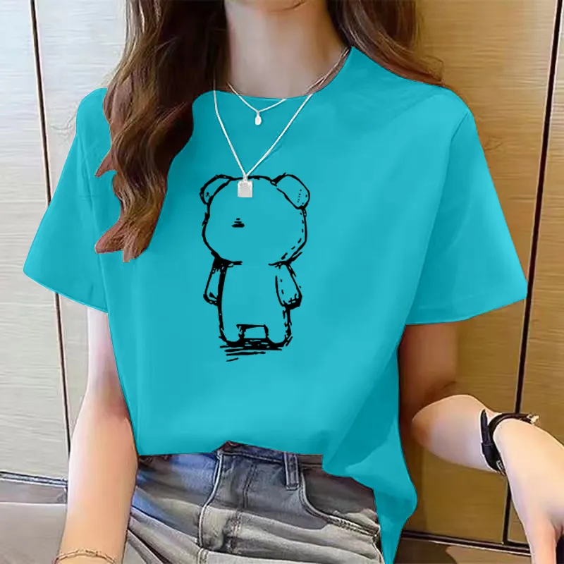 Women's Cute Bear Plus Size Cotton Short Sleeve T-shirt - 5 Style