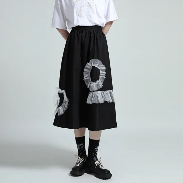 Design Lace Stitching A line Skirt Black - Shop at LoveMi