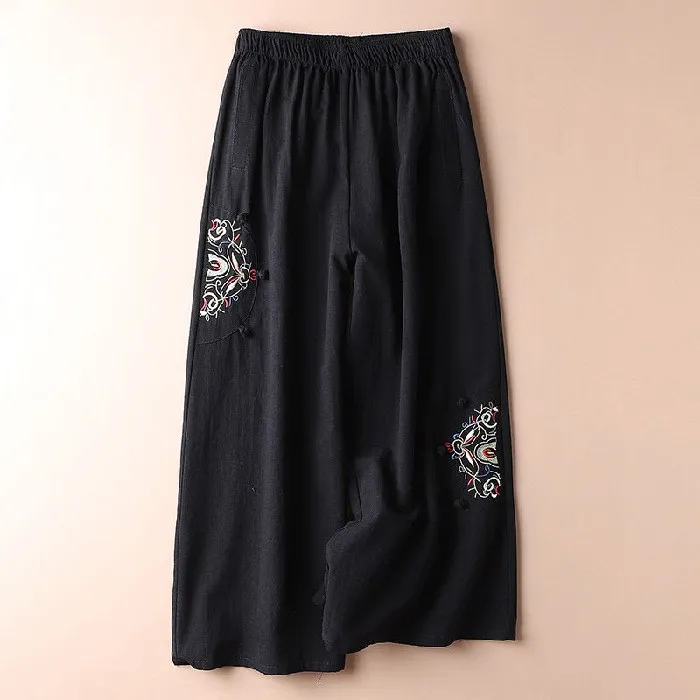 Summer Cotton Hemp Casual Pants Women's Thin Style - Black