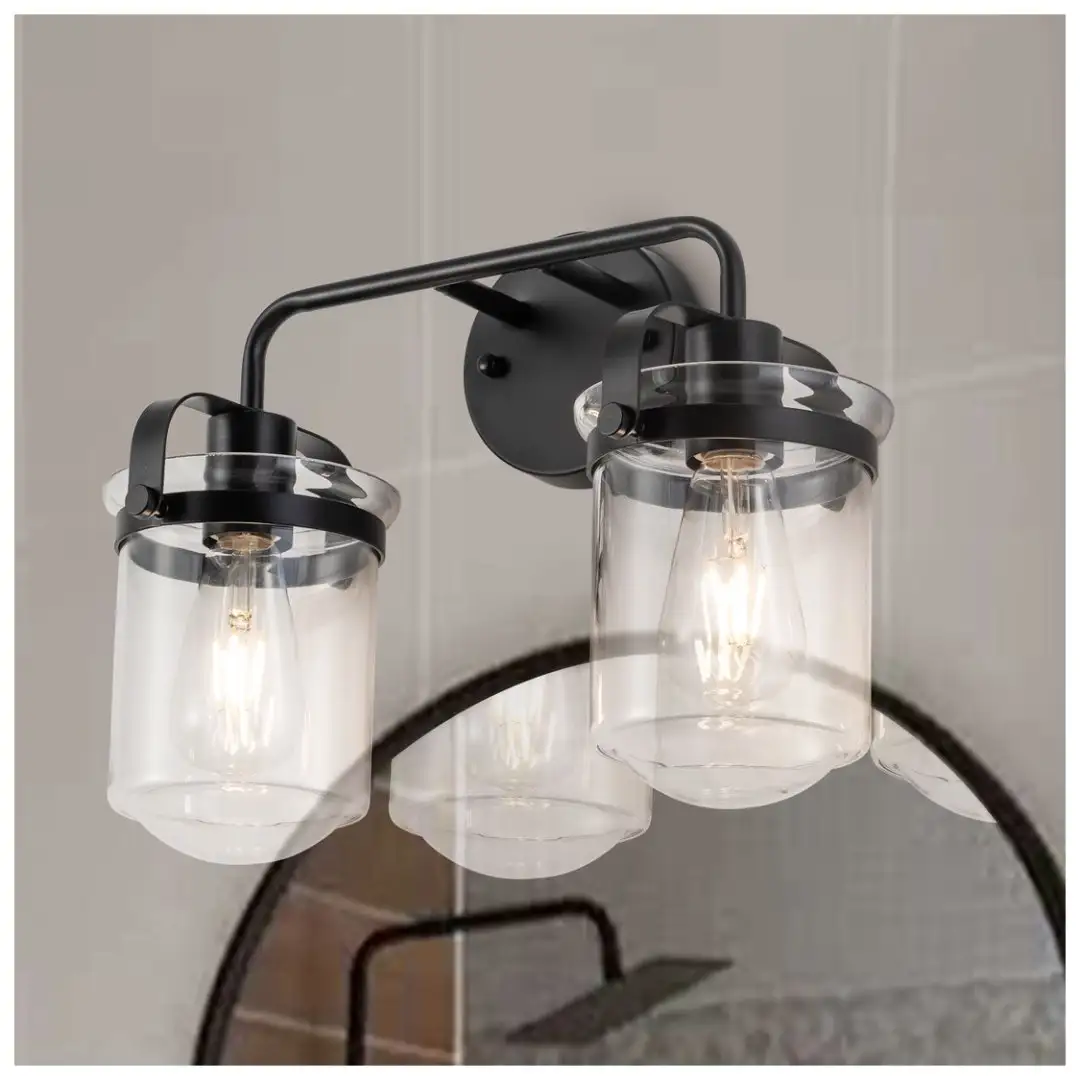 2-Light With Clear Glass Shade,Modern Sconce, Industrial Indoor  Light Fixture For Bathroom Living Room Bedroom Over Kitchen Sink,E26 Socket,No Bulb