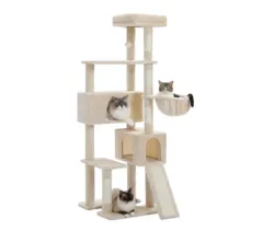 Cat Tree Tower, 65-inch Large Cat Tree, With Hammocks And Scratch Columns, A Comfortable And Fun Cat Jumping Platform Space - Light Grey - View 1