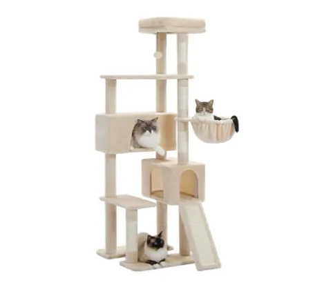 Cat Tree Tower, 65 inch Large Cat Tree, With Hammocks And Scratch Columns, A Comfortable And Fun Cat Jumping Platform Space Beige - Shop at LoveMi