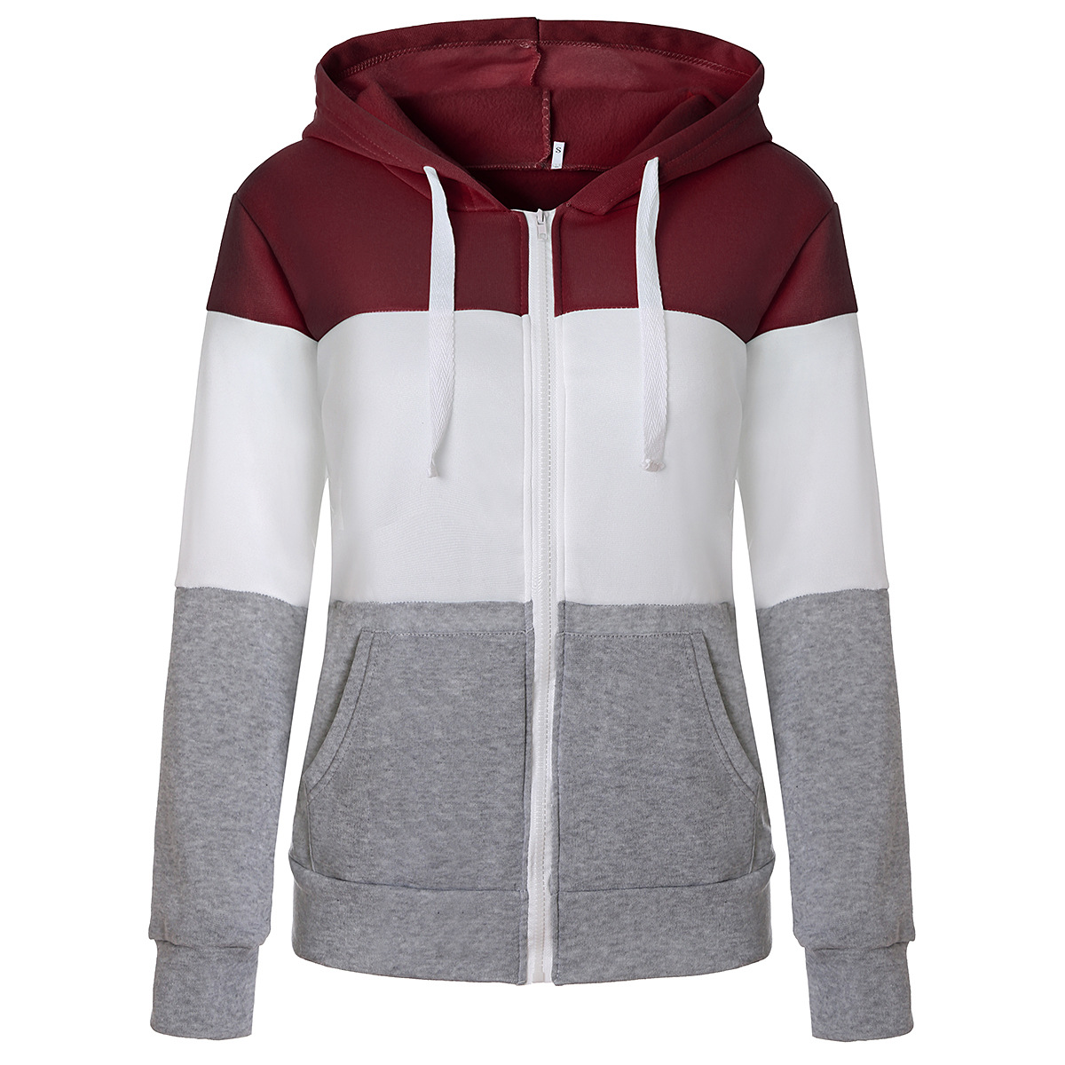 Fashion Three-Color Stitching Slim-Fit Hooded Cardigan European And American Women's Sweater