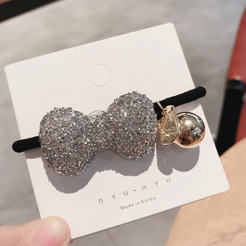 The Same Bow Hair RopeNet Red Girl Hair Ring, All-match Rubber Band Ball Head Rope - Bow Silver