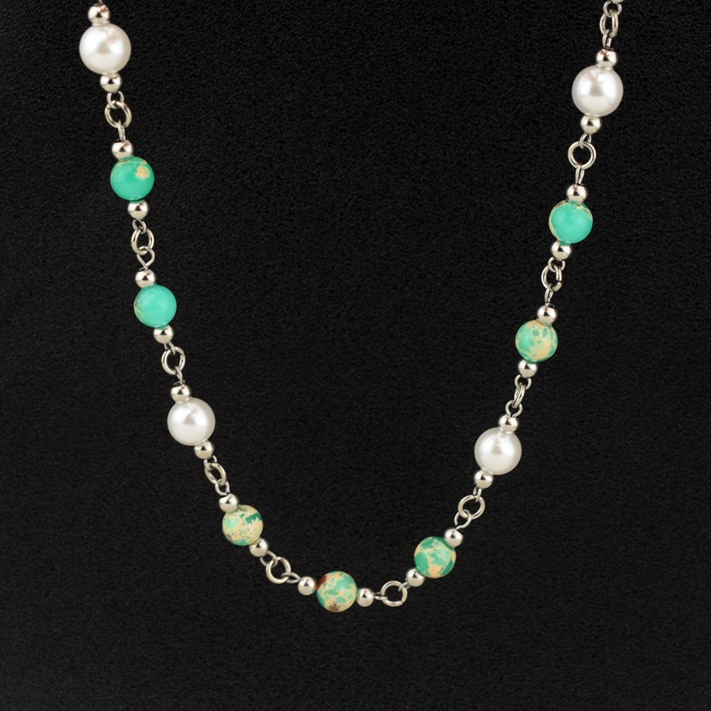 Handmade DIY Beaded Stone Pearl Stitching Titanium Steel