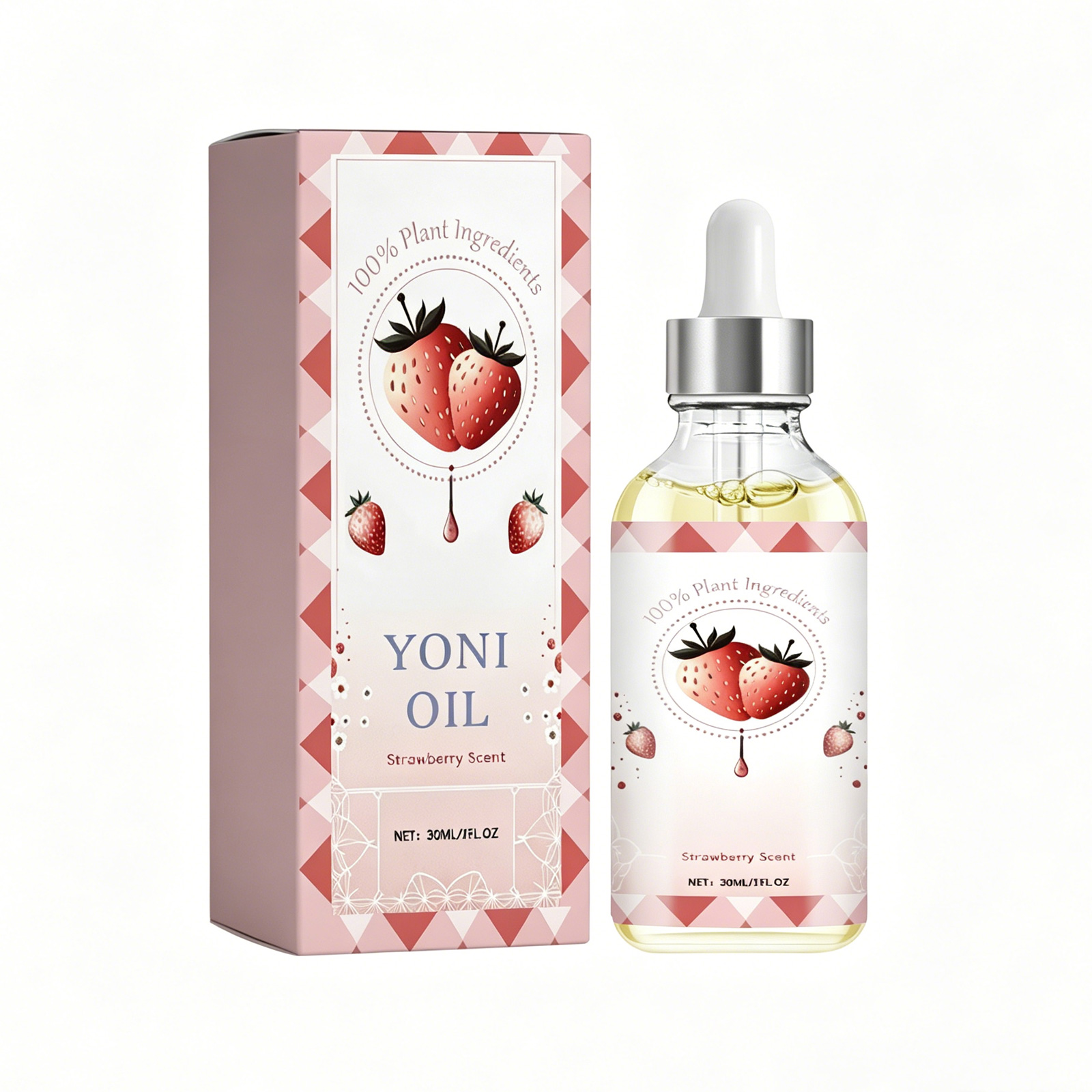 Strawberry Yoni Oil For Women, Natural Vitamin E & Strawberry Extract Feminine Care Oil, PH Balance, Odor & Itch Relief, Gentle Intimate Skin Moisturi