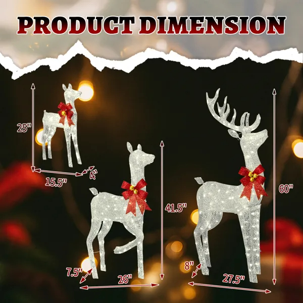 3-Piece Lighted Christmas Reindeer Family Set Outdoor Decorations, Weather Proof Sparkling Deer Family… image 3