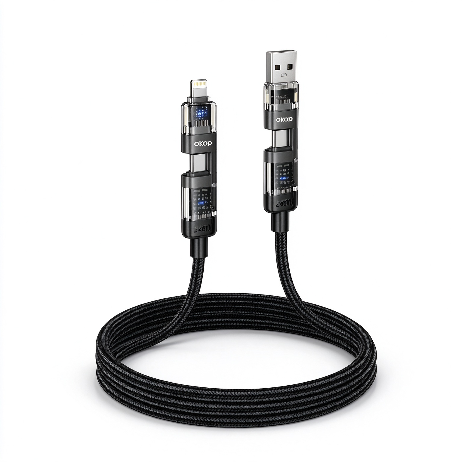 KP-328 Cel mai bine vândut cablu de încărcare super-rapid 4-în-1 240W echipat cu E-Marker Chip de mare putere 1,2 metri în stoc