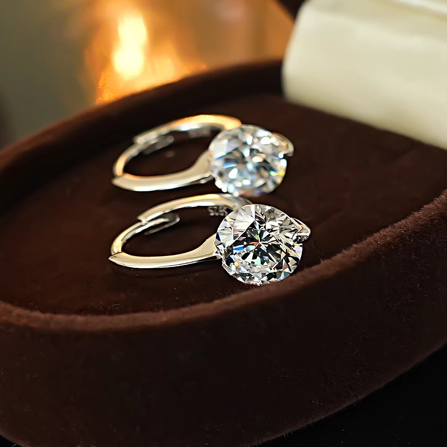 Floating Dainty Simulated Zirconia Hoop Clasp Earrings For Women, Cool Minimalist Style Sparkling 8 Hearts & 8 Arrows Cut Ear Jewelry — view 5