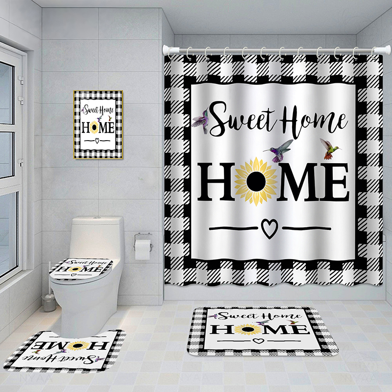 Bathroom Five-piece Set, Shower Curtain, Three-piece Mat Set, Aluminum Alloy Decorative Painting