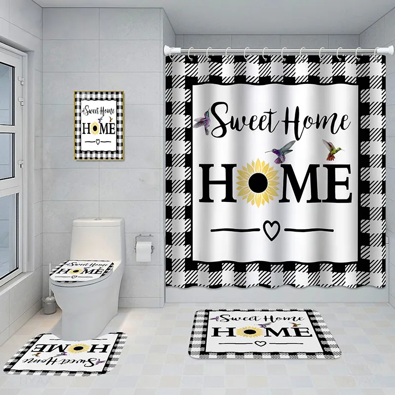 Bathroom Five-piece Set, Shower Curtain, Three-piece Mat Set, Aluminum Alloy Decorative Painting