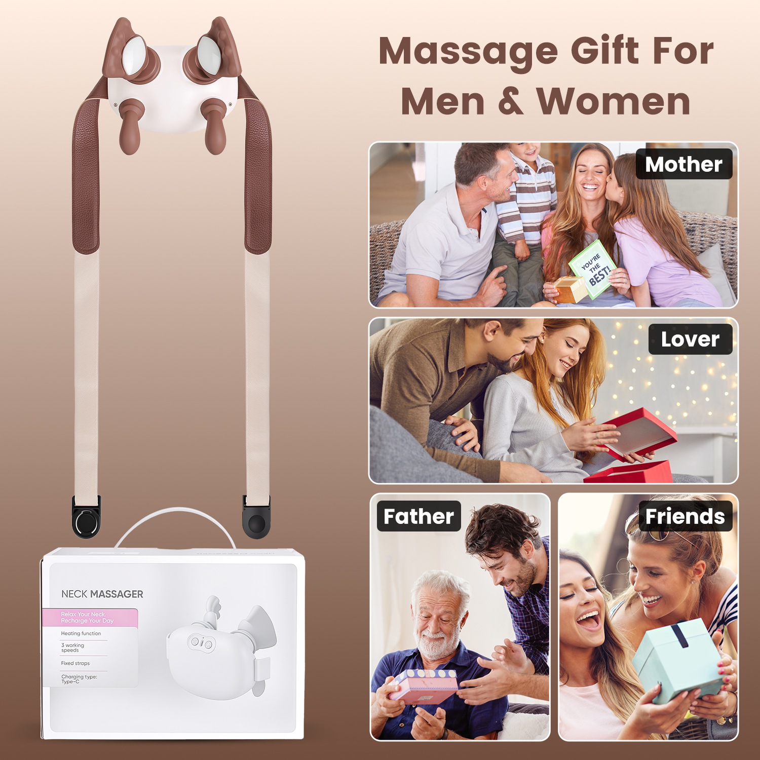 1Pc Human Like Neck Massager With Heat Cordless Neck Massager For Pain Relief Deep Tissue Shiatsu Massager For For Neck Shoulders Back Legs