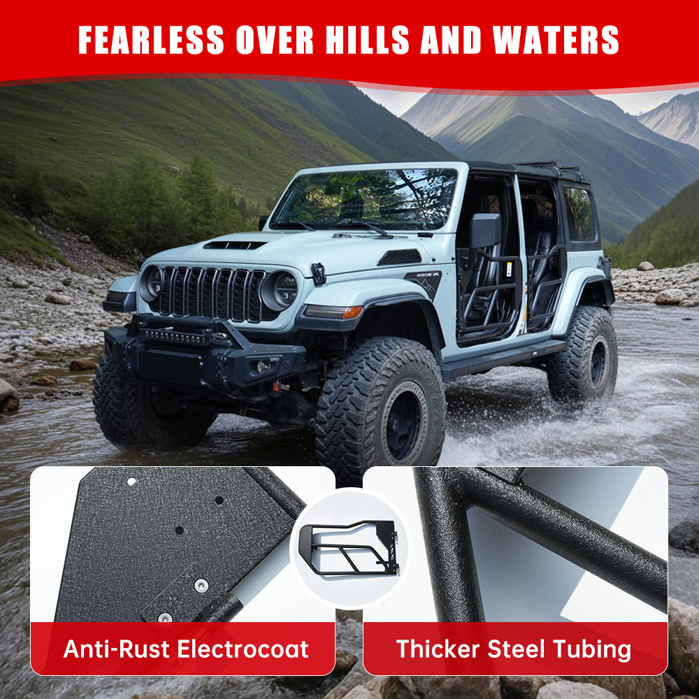 Tube Doors With Side View Mirror For 2018-2025 Je Ep Wrangler JL JLU And Gladiator JT 4-Doors - Includes 4XE 4-piece Set Off Road Summer Trail Adventure