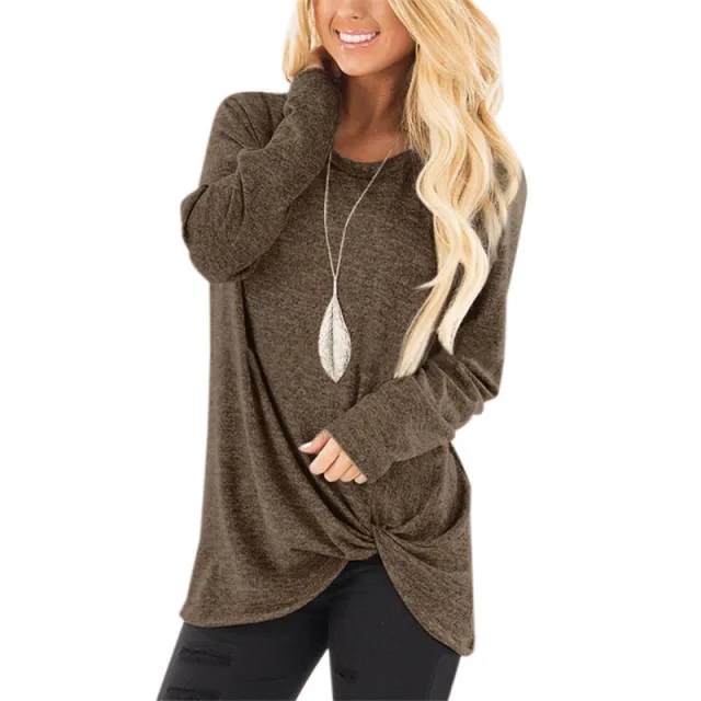New Women's Clothing For Autumn And Winter Long sleeved Round Neck T shirt Twisted Sweater Top Brown - Shop at LoveMi