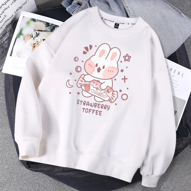 Hoodless Sweater Women Spring And Autumn Round Neck Jacket Salt Girl Blouse - White