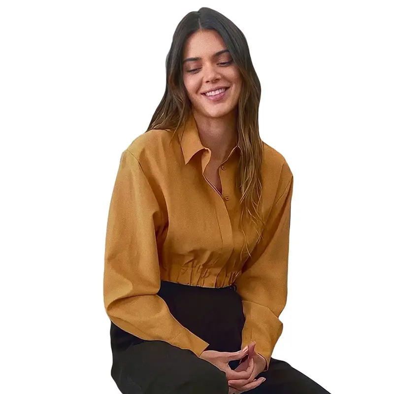 Buttoned Waist Slim Long Sleeved Shirt