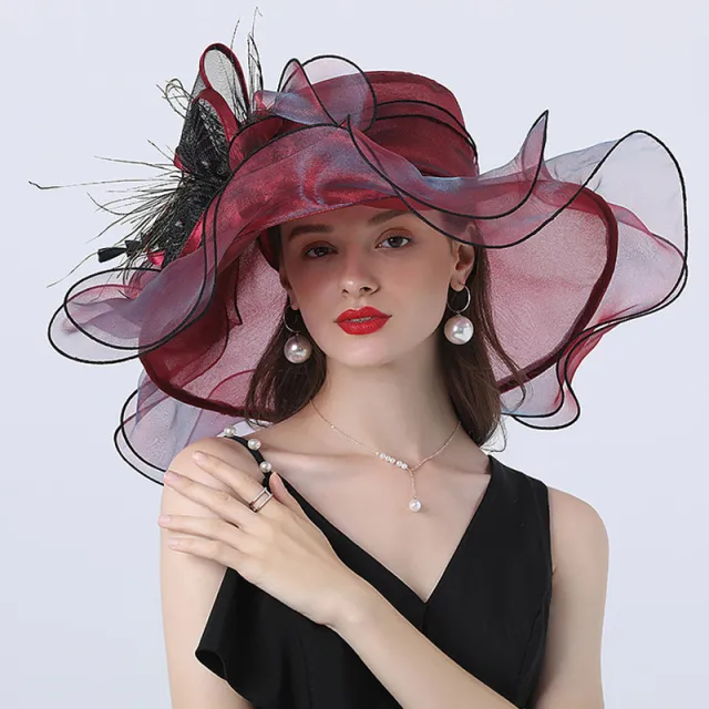 Women's Personality Big Eaves Street Shooting Flower Sun Hat Wine Red - Shop at LoveMi