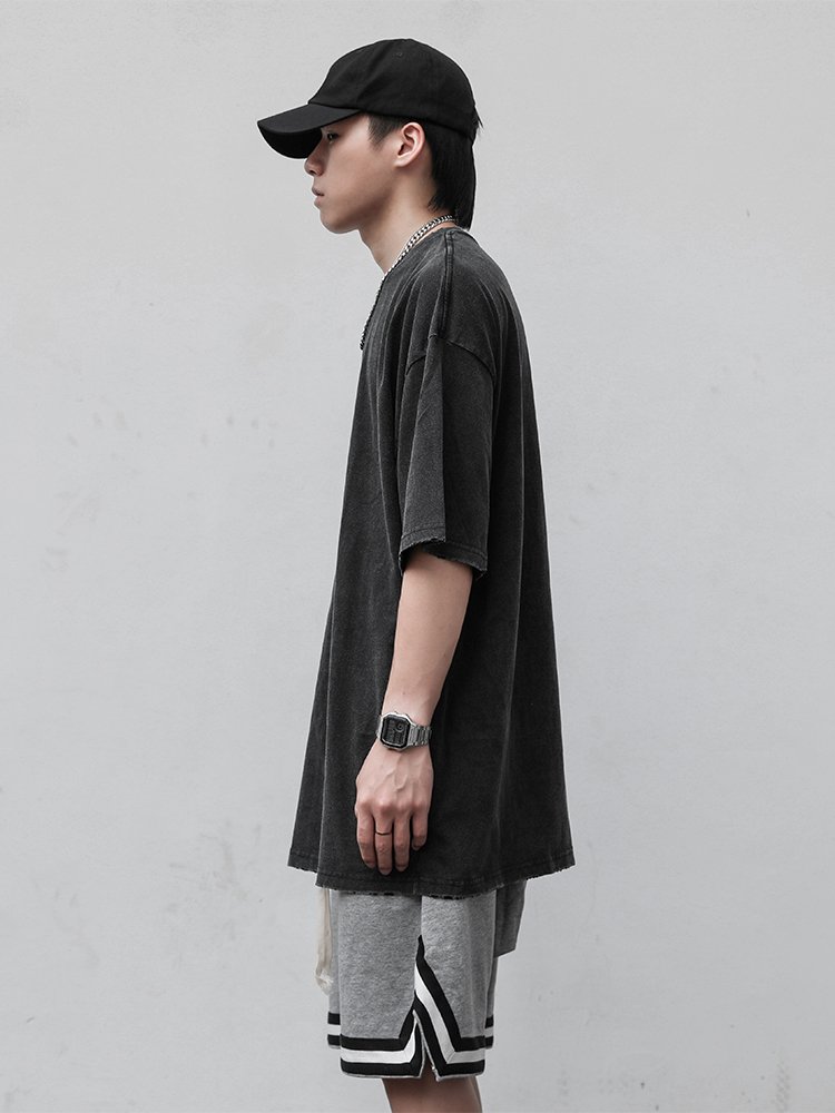 Black Solid Color T-shirt Men Loose OVERSIZE Short Sleeve