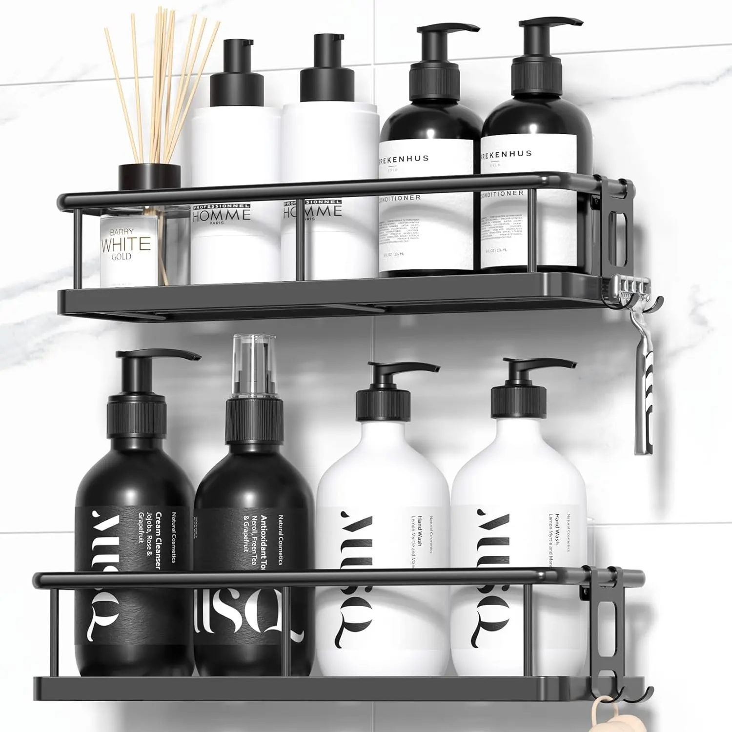 2 Pack Black Adhesive Shower Caddy Rustproof