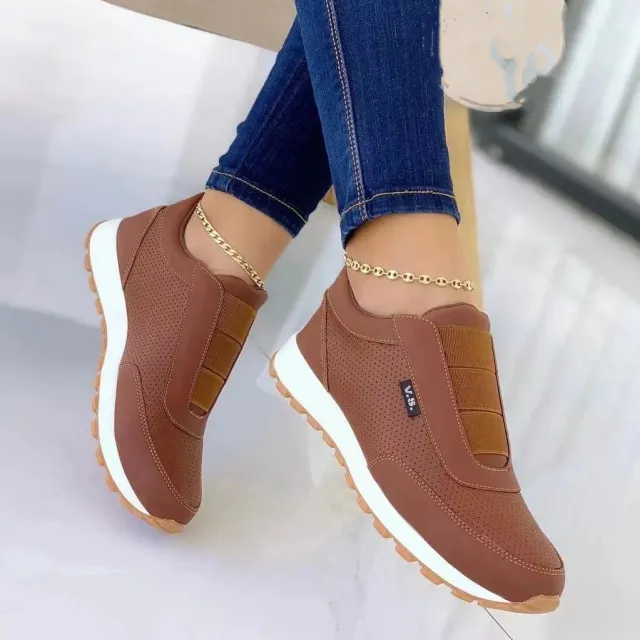 Women Flats Shoes Elastic Band Design Shoes Platform Sneakers Brown - Shop at LoveMi