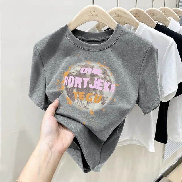 Women's Printed Short sleeved T shirt Flower Gray - Shop at LoveMi