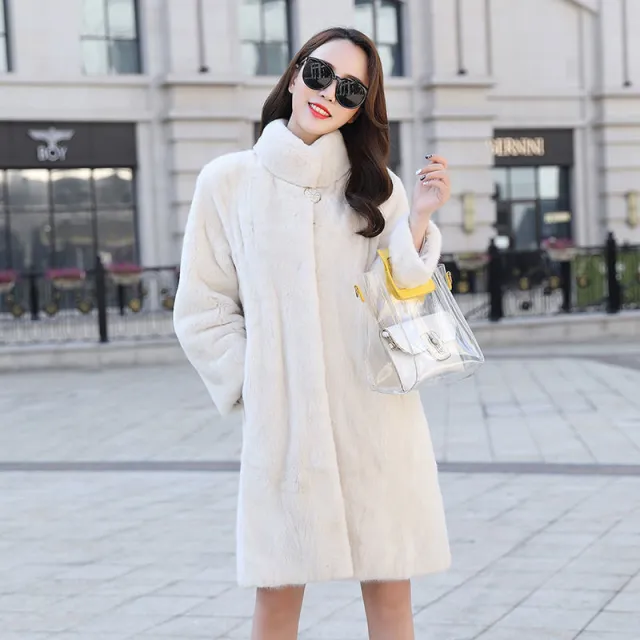 Women's Mink Fur Coat Whole Mink Mid length White - Shop at LoveMi
