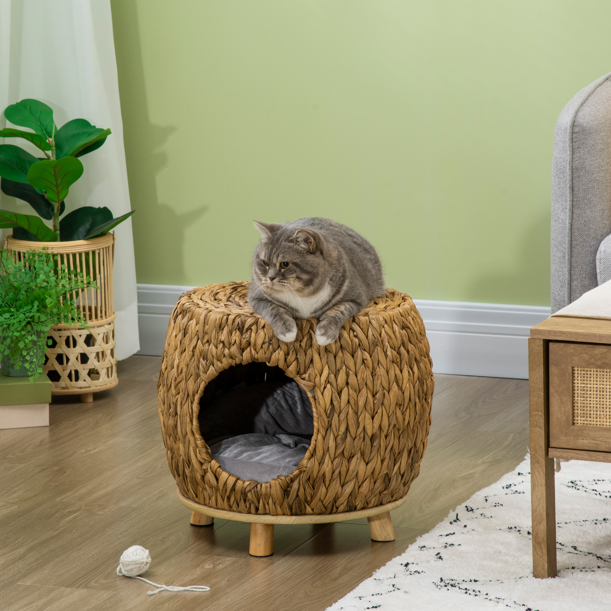 Wicker Cat Bed House Stool With Washable Cushion, 44 X 43 X 41cm — image 4