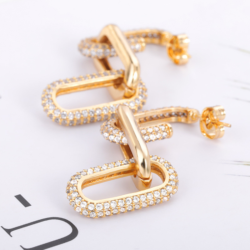 Geometric Tassel Earrings Ladies Hip Hop Chain Earrings Zircon Earrings