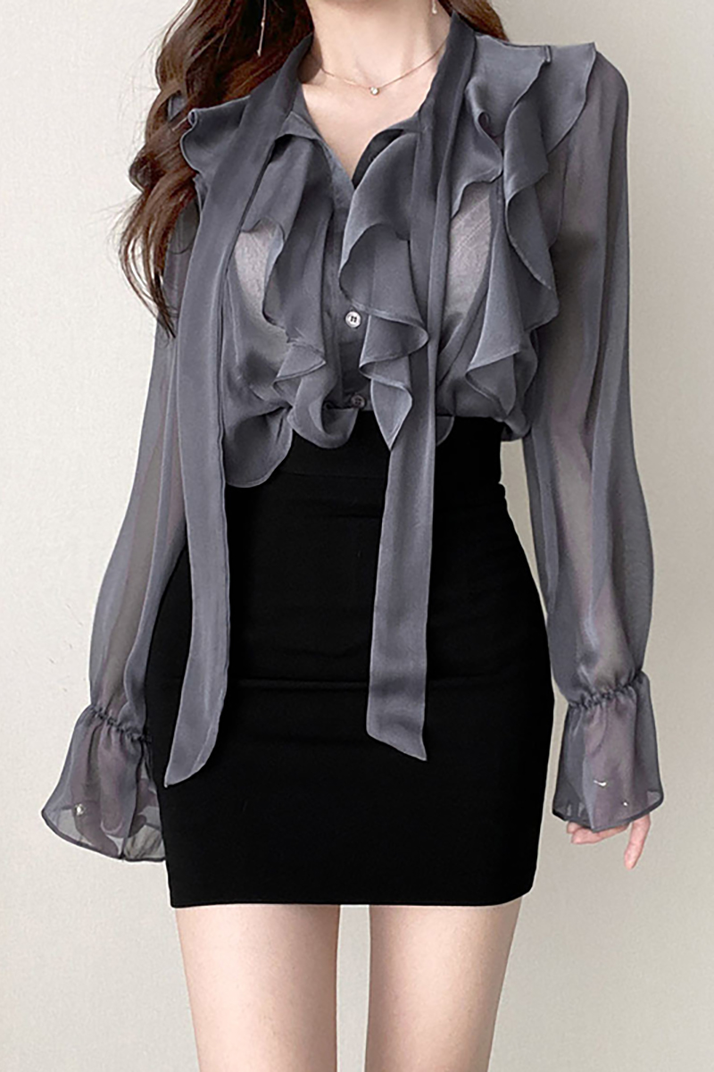 Shirt Women's Summer Thin Blue Chiffon Design Niche