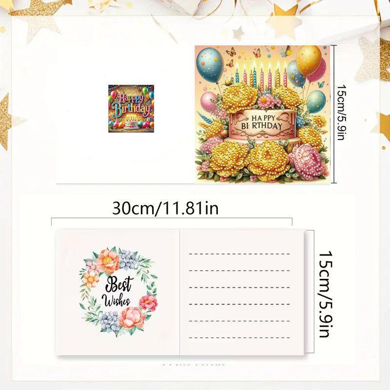 DIY Diamond Painting Kit Birthday Card Kit, Unique Flower Pattern Design, Rhinestone Diamond Painting Art Mosaic Postcards, Holiday Greeting Cards Perfect For Families, Friends, And Lovers, H