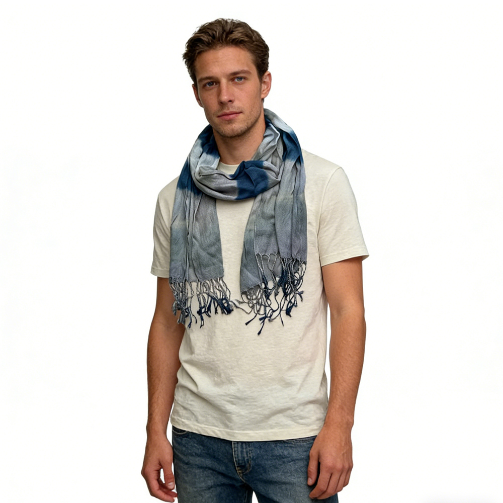 2pcs Navy Printed Viscose Scarf ,Versatile Everyday Scarf ,Pairs With All Casual Outfits,Office Appropriate Subtlety For Women Men