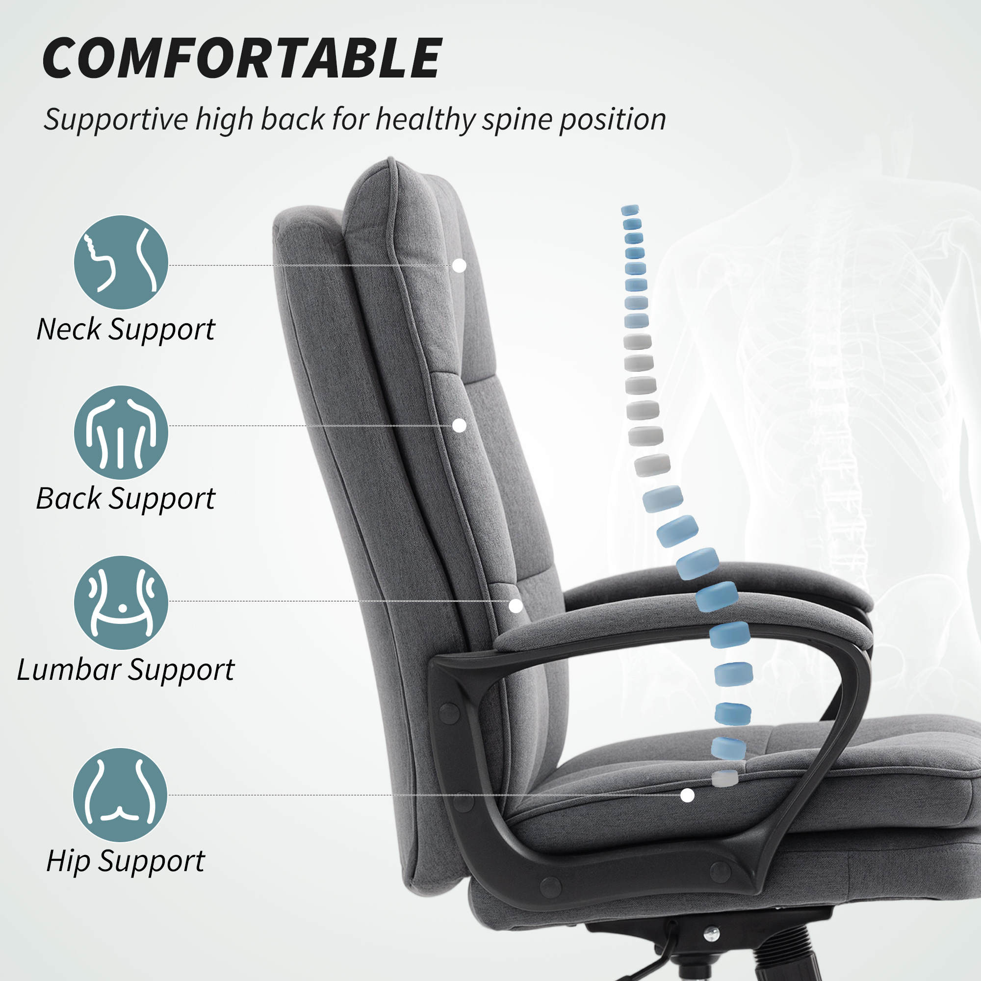 Double Layer Soft Cushion Linen Texture Office Chair