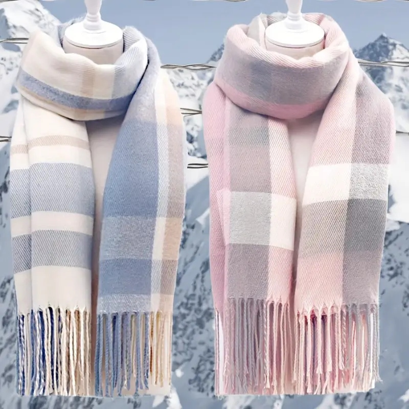 Couple Winter Scarf - Thick Warm Polyester Tassel Shawl Wrap, 180x70cm Unisex Scarves For Women & Men, Christmas Thanksgiving Gift - Women's Clothing