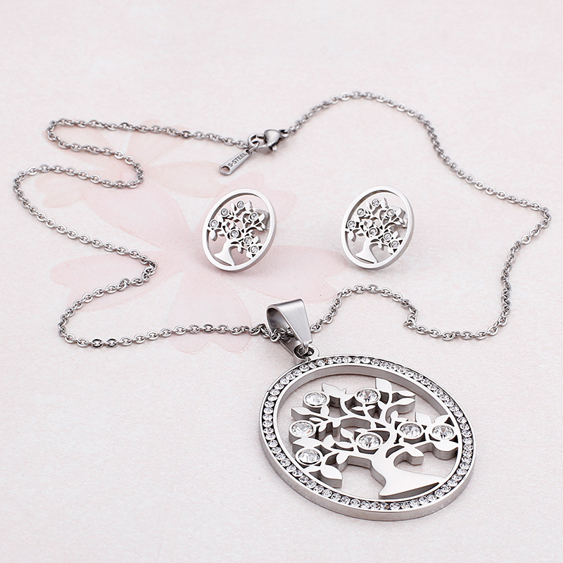 Fashion Titanium Steel Diamond Pendant Tree Set