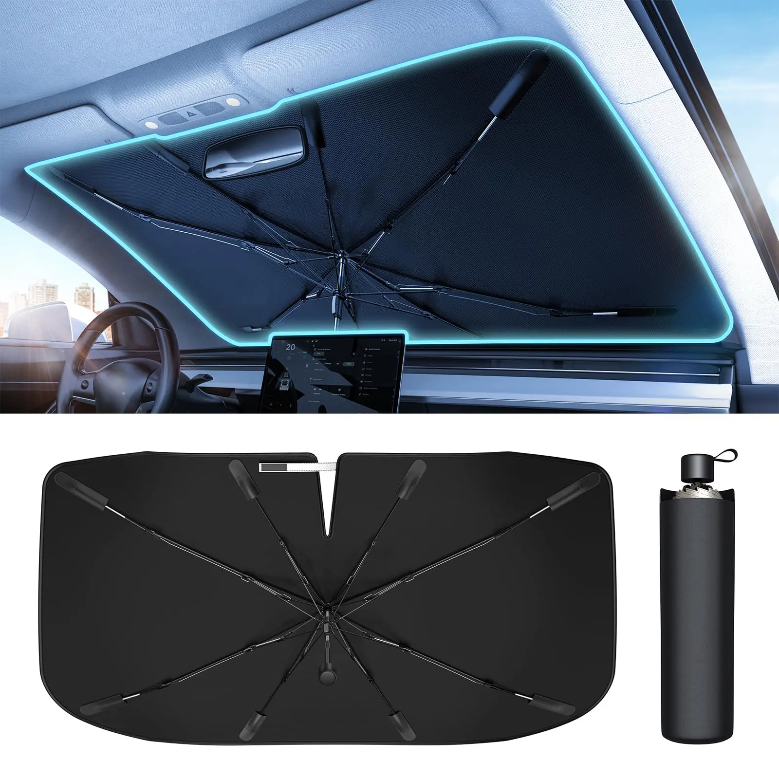 Car Windshield Sun Shade Umbrella Foldable Front Window Sun Visor