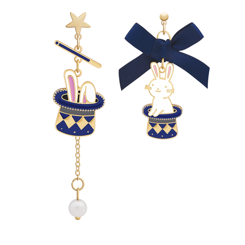 Female Magic Bunny Asymmetric Sterling Silver Earrings