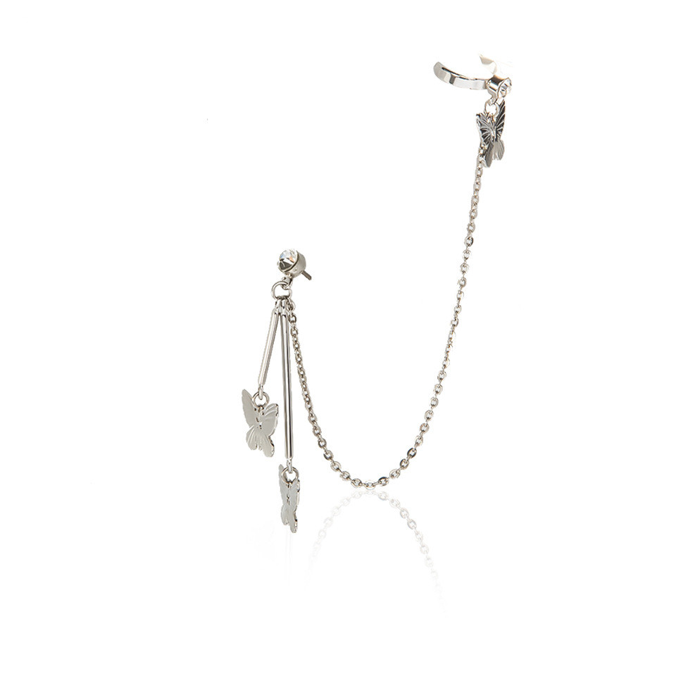 Diamond Ear Bone Clip Bowknot Needle All-in-one Stud Earrings Female