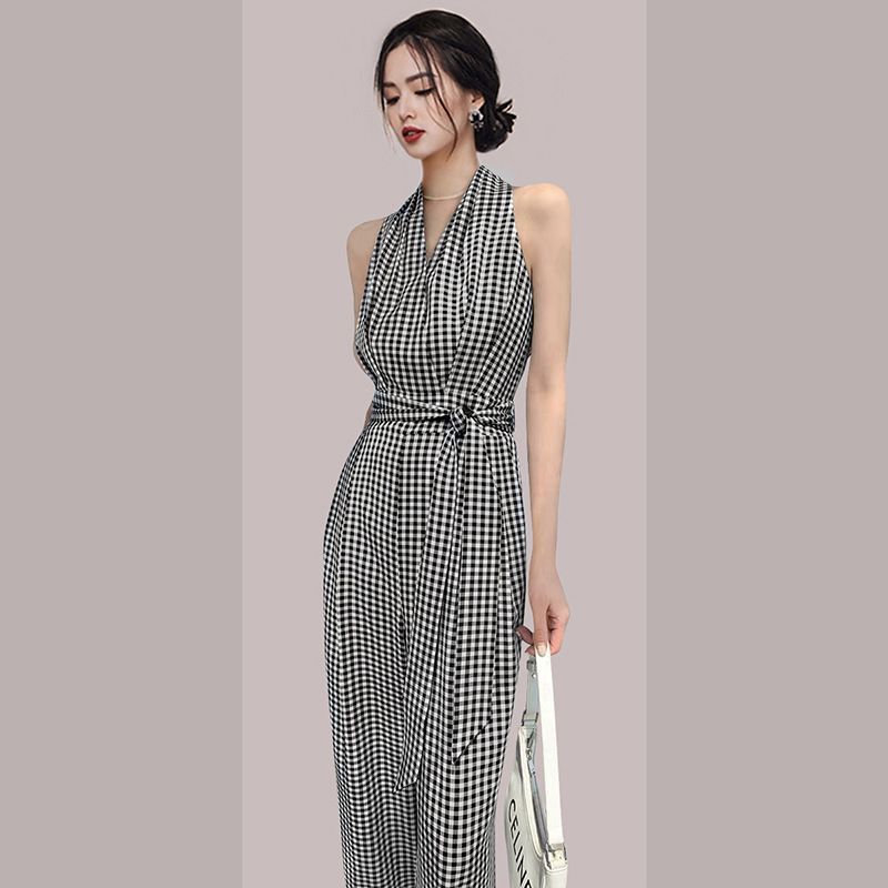 Title 6, Slim Dress Jumpsuit Wide-leg Pants Plaid