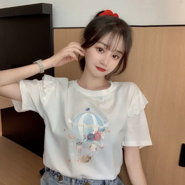 Summer Korean New Lace Stitching Niche Ins Shirt Short sleeved Women White - Shop at LoveMi