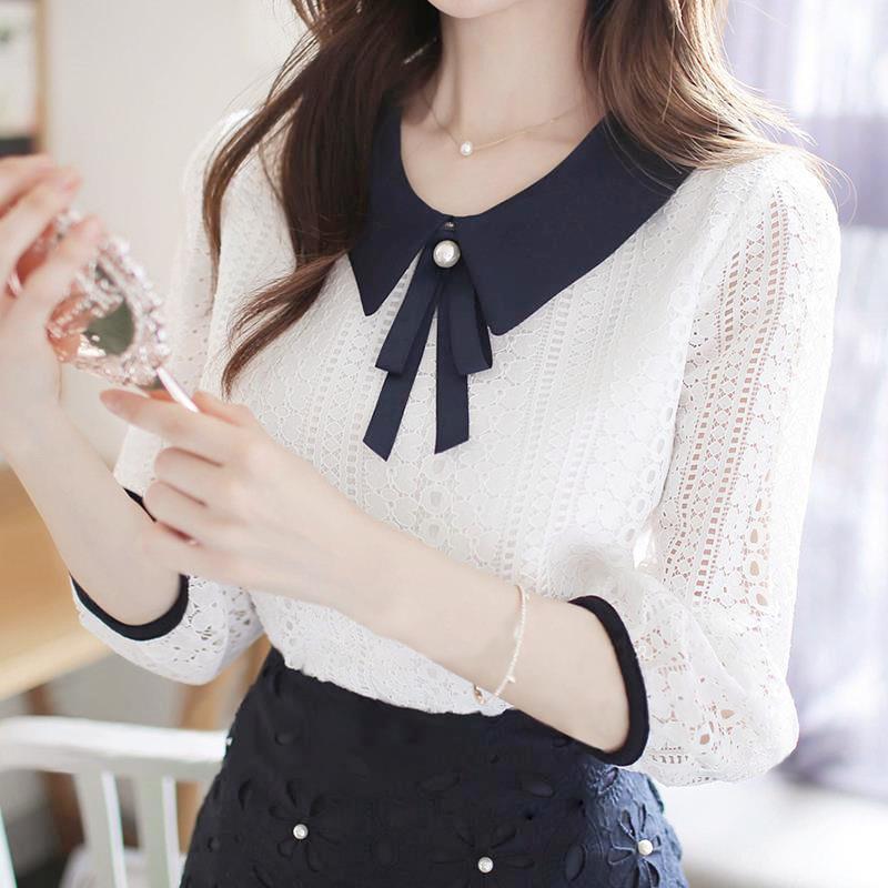 Title 5, Doll Collar Lace Velvet Top Slimming Shirt