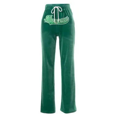Solid Color Letters Lace-up Buttocks Casual Women's Trousers - Green