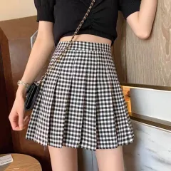 Plaid Pleated Skirt Women Summer New - White - View 1