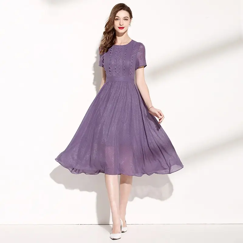 Lace Patchwork Purple Dress For Women