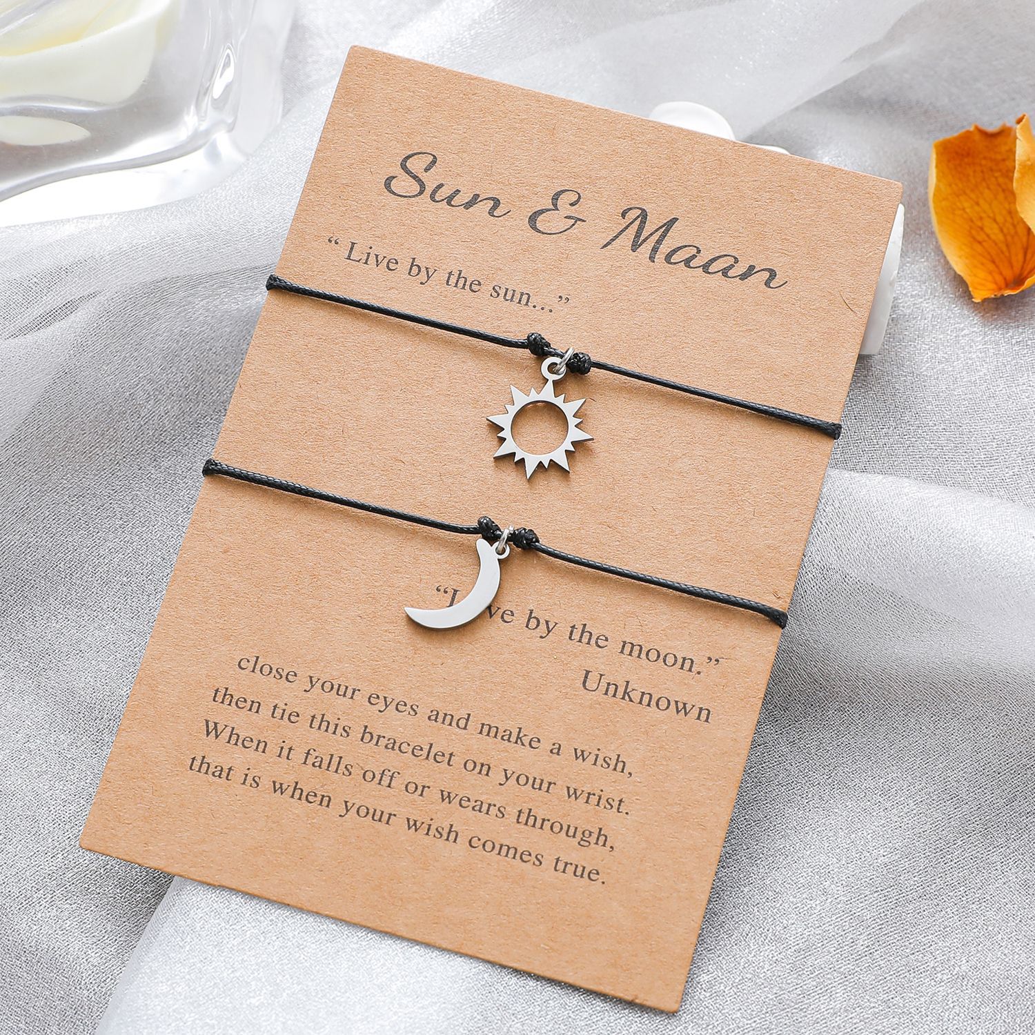 European And American Creative Stainless Steel Sun And Moon Braided Bracelet 2-piece Set