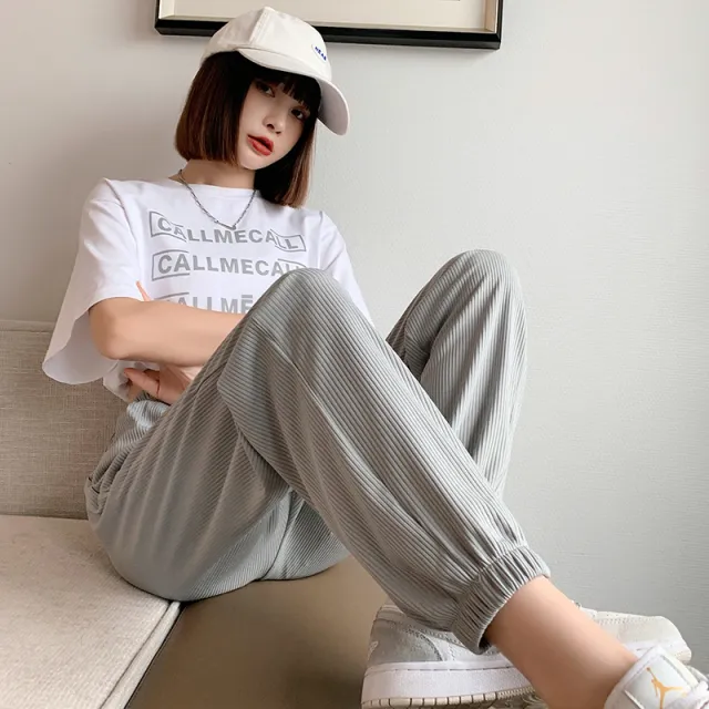 White Ice Silk Sweatpants Women Loose Summer Thin Section Grey - Shop at LoveMi